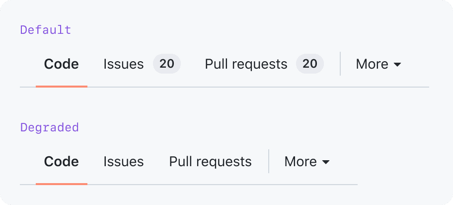 Two images of repo tabs: 1. Tabs have counts; 2. Tabs don't have counts;.